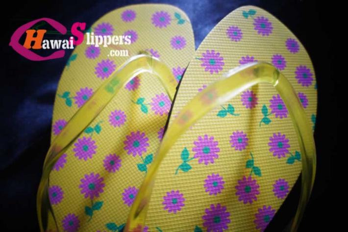 Ladies Yellow Flower Flip Flops 8