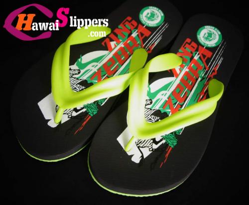 Colorful Vibrant Green Printed Zing Zebra Rubber Eva Slippers With Wild Horse Logo Pvc Strap