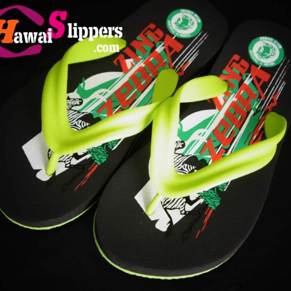 Colorful Vibrant Green Printed Zing Zebra Rubber Eva Slippers With Wild Horse Logo Pvc Strap