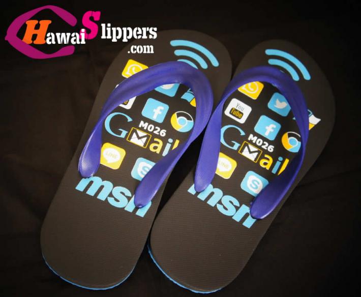 Grid Design Social Network Icons Printed Slipper With Pvc Strap